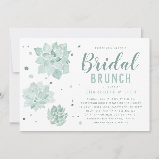 Aquarelle Succulente Invitation de Brunch nuptial (Devant)