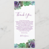 Aquarelle Succulente | Menu Mariage (Dos)