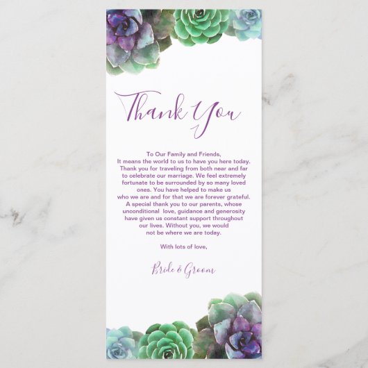 Aquarelle Succulente | Menu Mariage (Dos)