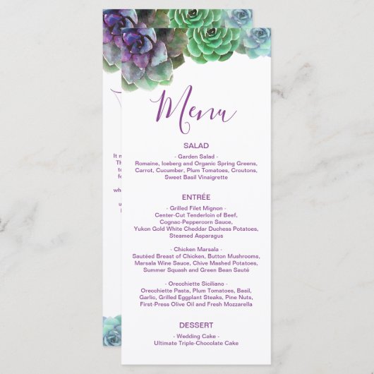 Aquarelle Succulente | Menu Mariage (Devant / Derrière)