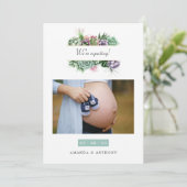 Aquarelle Succulents Photo Grossesse Faire-part (Debout devant)