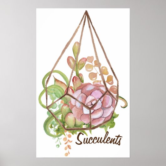Aquarelle Succulents Terrarium Poster (Devant)