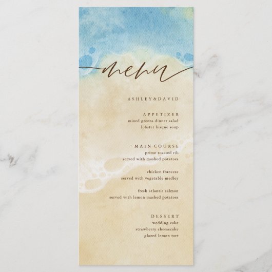 Aquarelle SummerCoastal Beach Wedding Menu (Devant)