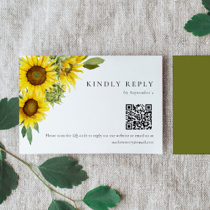 Aquarelle Sunflower Wedding RSVP Card QR Code