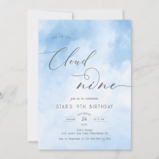 Aquarelle sur nuage 9 9e Invitation anniversaire