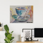 Aquarelle tasse et soucouette Poster (Bureau à domicile)