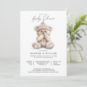 Aquarelle Teddy Bear Girl Baby shower Invitation (Debout devant)