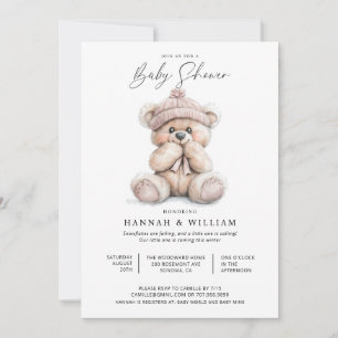 Aquarelle Teddy Bear Girl Baby shower Invitation