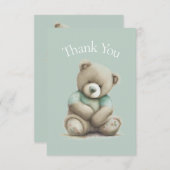 Aquarelle Teddy Bear Merci vert Baby shower (Devant / Derrière)