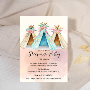 Aquarelle Teepee Tent Slepover Invitation