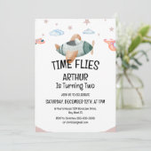 Aquarelle Temps Vol Avion Anniversaire Invitation (Debout devant)