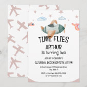 Aquarelle Temps Vol Avion Anniversaire Invitation (Devant / Derrière)