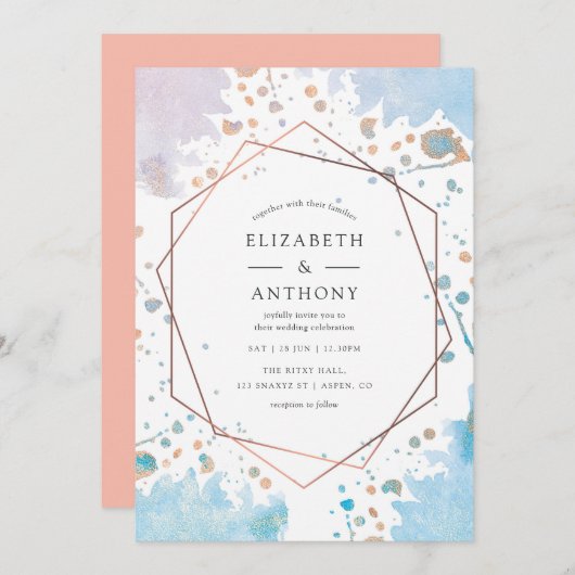 Aquarelle tendance Faire-part de mariage géométriq (Devant / Derrière)