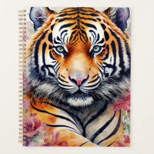 Aquarelle Tigre Avec Fleurs Peinture Florale