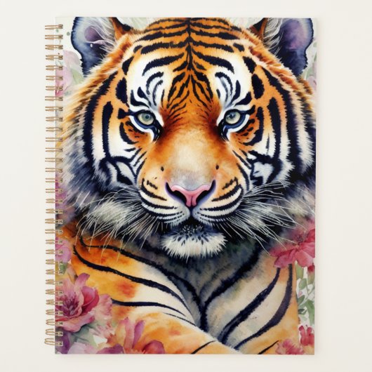 Aquarelle Tigre Avec Fleurs Peinture Florale (Devant)