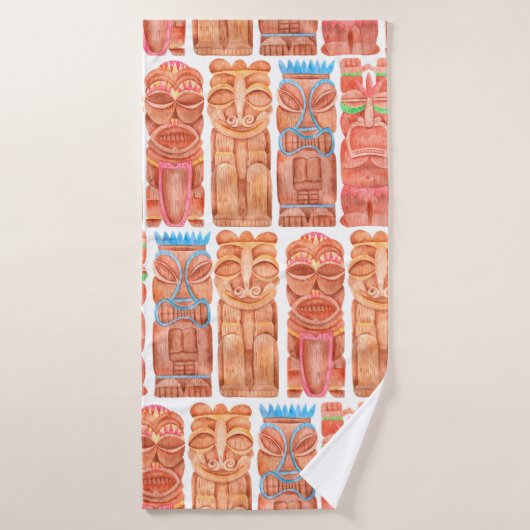 Aquarelle tiki hawaii totem sans couture motif (Serviette de bain)