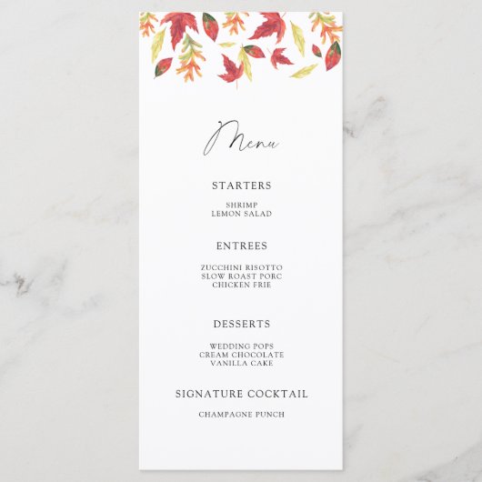 Aquarelle tombant feuille menu minimaliste (Devant)