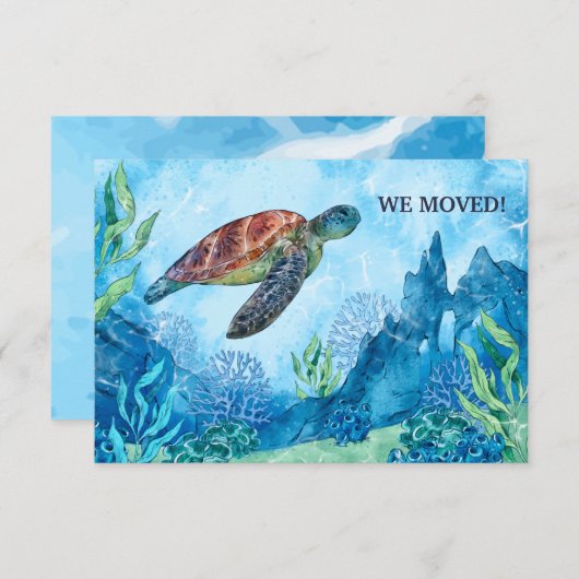 Aquarelle tortue Faire-part de déplacement (Devant / Derrière)