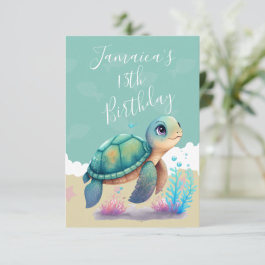 Aquarelle Tortue Océan Anniversaire Merci (Debout devant)