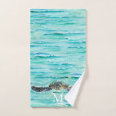Aquarelle Tortues marines Monogramme océanique (Serviette à main)
