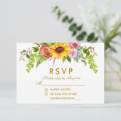 Aquarelle Tournesol Floral Gold Wedding RSVP (Debout devant)