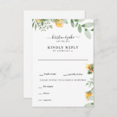 Aquarelle Tournesol & Foliage Mariage RSVP (Devant / Derrière)
