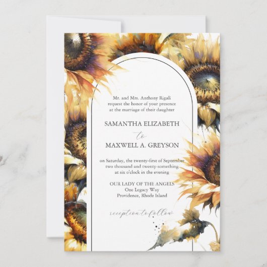 Aquarelle tournesol Formel Mariage Invitations (Devant)