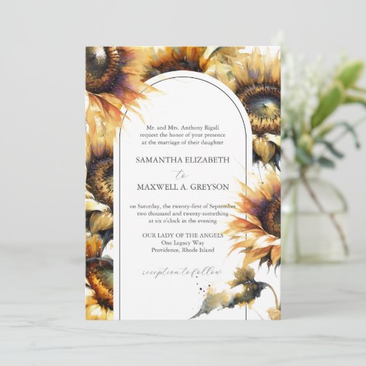 Aquarelle tournesol Formel Mariage Invitations (Debout devant)
