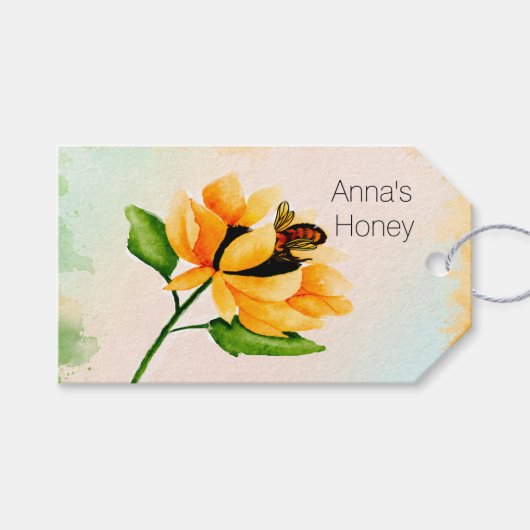 Aquarelle Tournesol jaune avec étiquette cadeau d' (Devant (Horizontal))