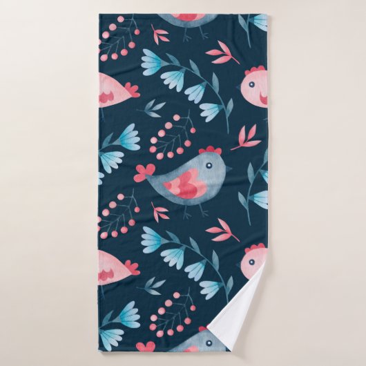 Aquarelle transparente motif de fleurs de poulets  (Serviette de bain)