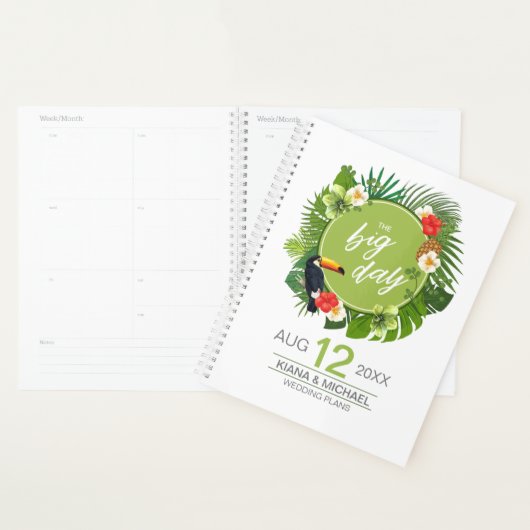 Aquarelle Tropical avec Mariage Toucan Green ID577 (Devant avec enveloppe)