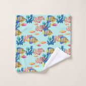 Aquarelle Tropical Fish & Coral Serviette Ensemble (Gant de toilette)