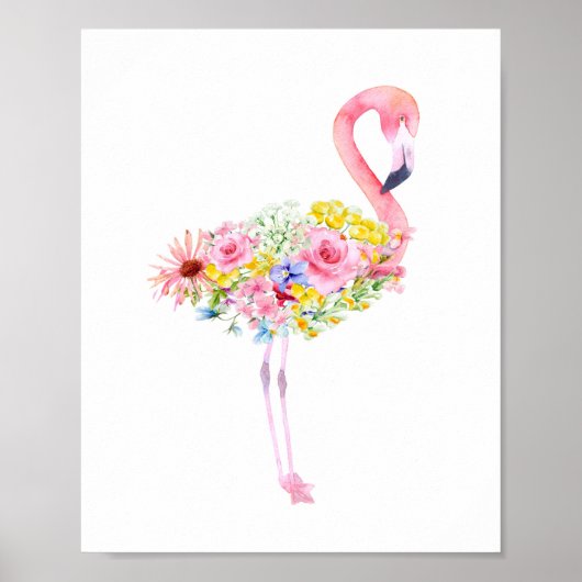 Aquarelle Tropical Flamant rose rose Poster (Devant)