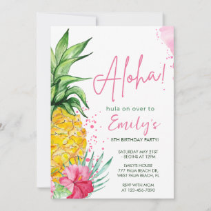 Aquarelle Tropical Hula Invitation d'anniversaire