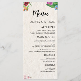 Aquarelle Tropical Mariage Flat Menu