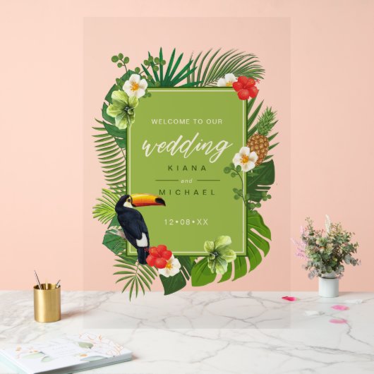 Aquarelle Tropical Mariage Welcome Green ID577 (Mariage)