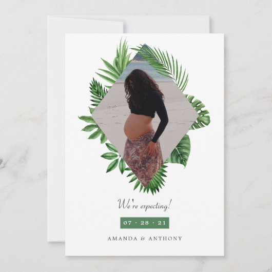 Aquarelle Tropical Photo Faire-part de grossesse (Devant)