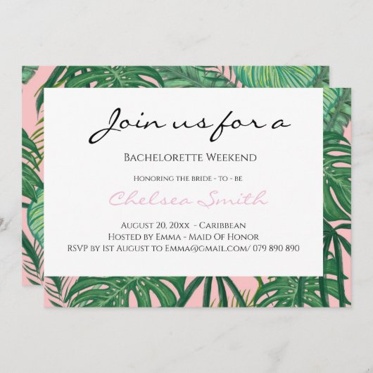 Aquarelle Tropical Rose Bachelorette Invitation (Devant / Derrière)