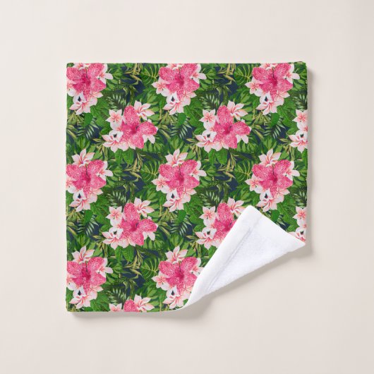 Aquarelle Tropical Rose Fleurs (Gant de toilette)