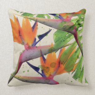 Aquarelle tropicale au décor paradisiaque coussin