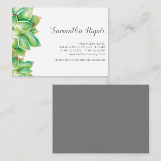 Aquarelle tropicale Carte de visite succulent (Devant / Derrière)
