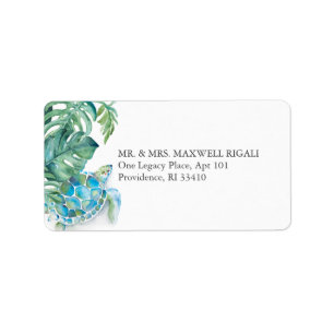 Aquarelle tropicale Étiquette de adresse de tortue