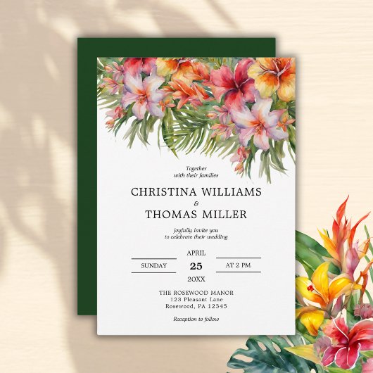 Aquarelle tropicale Faire-part de mariage florale
