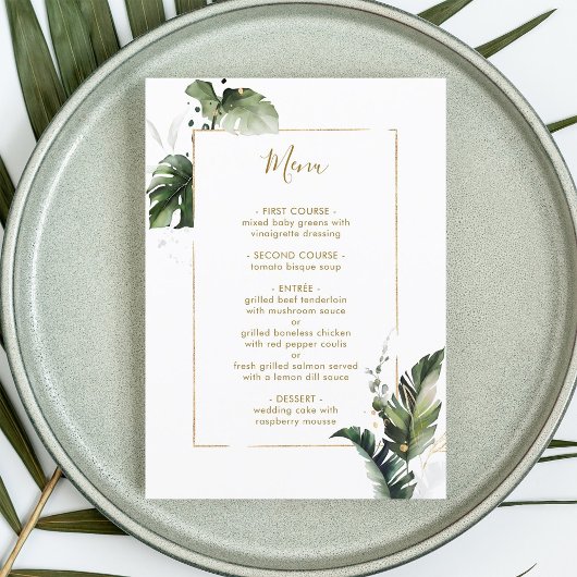 Aquarelle Tropicale Foliage Gold Menu Mariage