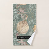 Aquarelle Tropicale Gold & Green Feuille Motif (Serviette à main)