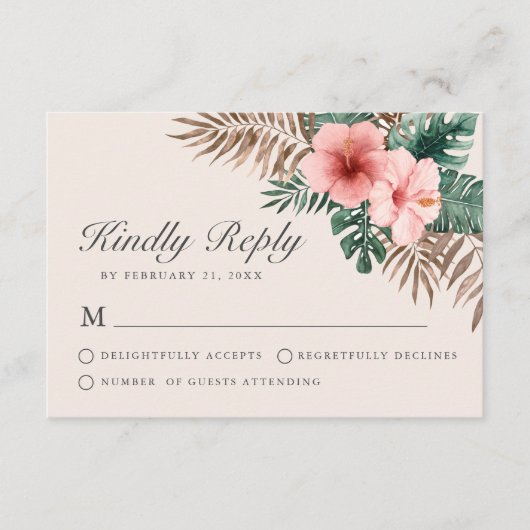 Aquarelle tropicale moderne Crème florale Carte RS (Devant)