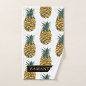Aquarelle tropicale Motif ananas avec nom (Serviette à main)