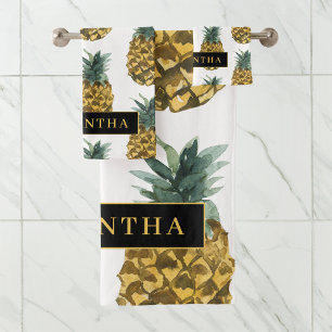 Aquarelle tropicale Motif ananas avec nom