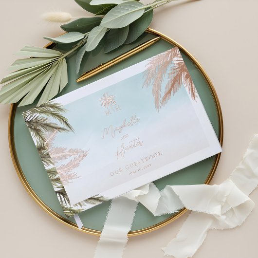 Aquarelle tropicale Palmiers Mariage Monogramme