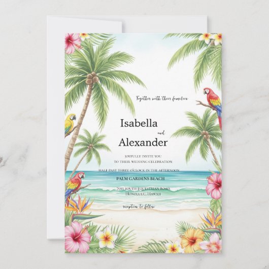 Aquarelle tropicale Plage Mariage Invitation (Devant)
